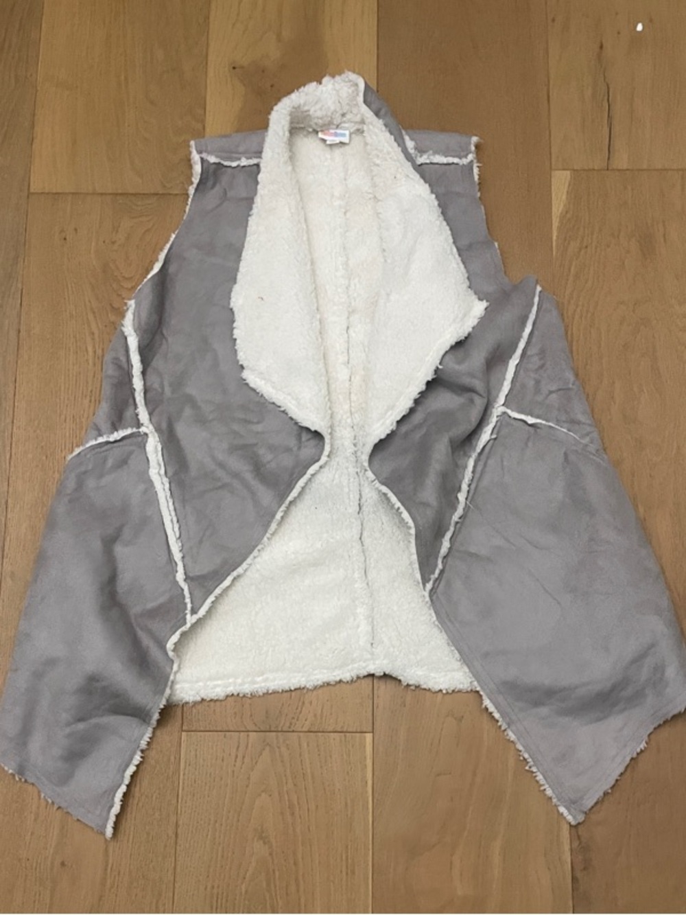 Lula Roe Cozy Faux Shearling Open Front Vest - Light Gray